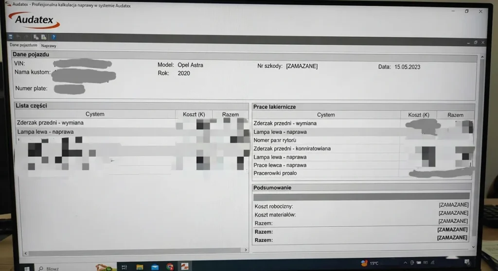 Profesjonalna kalkulacja naprawy w systemie Audatex